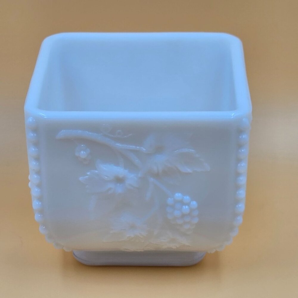 Westmoreland Paneled Grape Square Beaded Puff Milk Glass Box No Lid - Picture 2 of 6